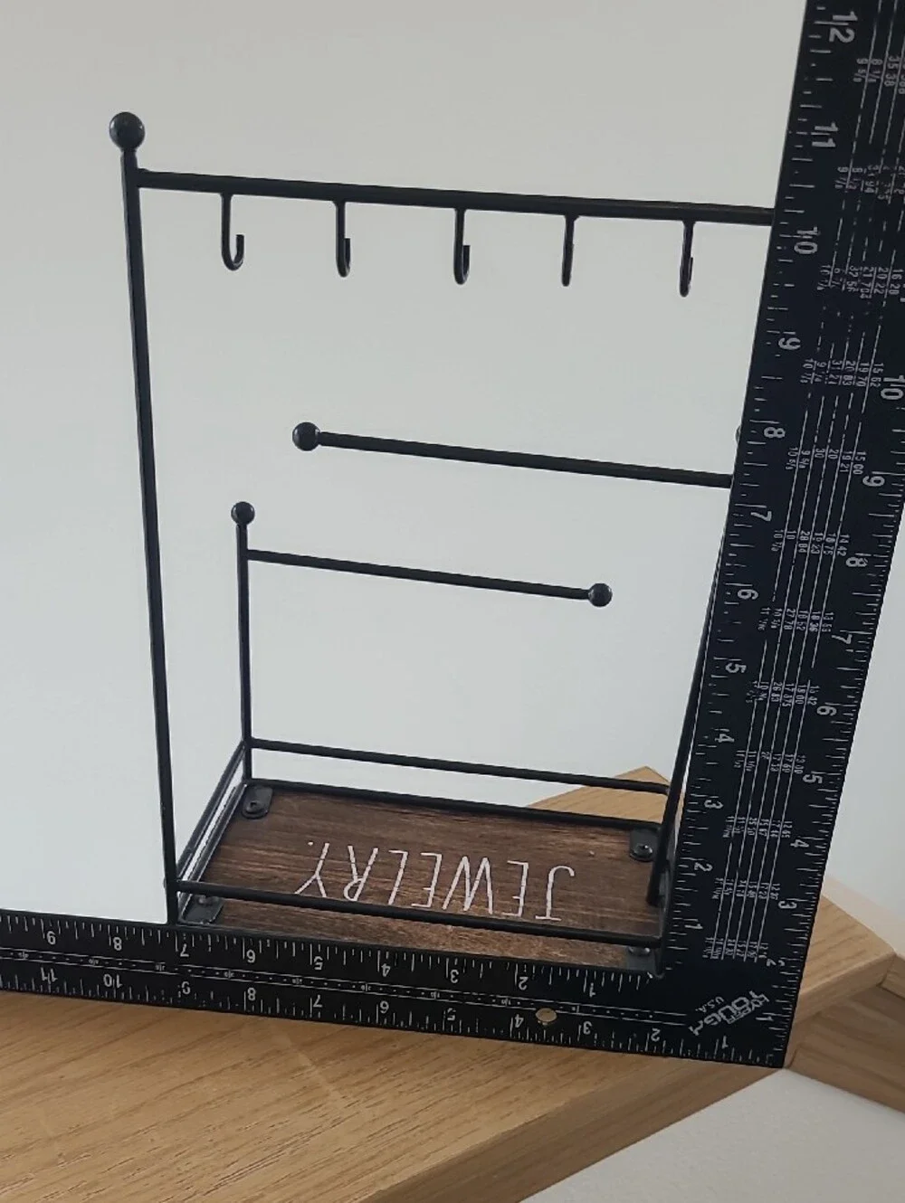 Rae Dunn Black Metal Jewelry Organizer with Wood Tray